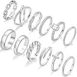 12 PCS Dainty 14K Gold Rings for Women, Eternity Open Chunky Twist Simulated Diamond Criss Cross Designs, Non Tarnish Gold Plated Stacking Thumb Ring, Perfect for Wedding Bands Size 5-11