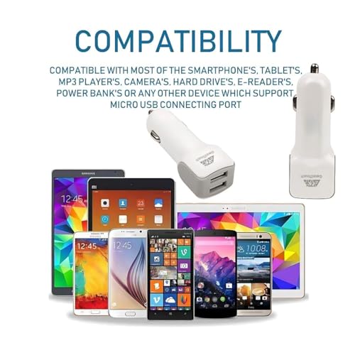 Image of 15W Dual Port Fast Smart Car Charger with Super Fast Charging Technology Compatible with iPhone X /Xr /Xs /Max /8 /7 /Plus, Vivo, Oppo, Samsung Galaxy & All Other Mobile Phones (White)