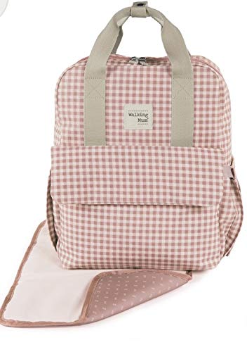 Walking Mum. I Love Vichy Wickeltasche für Kinderwagen, vielseitiges Design mit kurzen Griffen und Schultergurten, Rosa, Maße 37 x 28 x 12 cm.