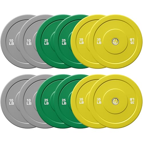 Goimu Colored Bumper Weight Plates Olympic Weight Plate Set 2-Inch, 10/15/25/35lb Rubber Weight Plates Set for Strength Training Home Gym, Barbell Weights Plates for Heavy Weight Lifting (280Lbs Colorful Package)