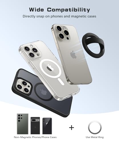 SuydanBox Magnetic Phone Grip, Compatible with MagSafe, Removable Loop Grip with Silicone Soft Finger Strap, Phone Ring Holder for Back of Phone for iPhone 15/14/13/12 Pro Max/Plus (Black)