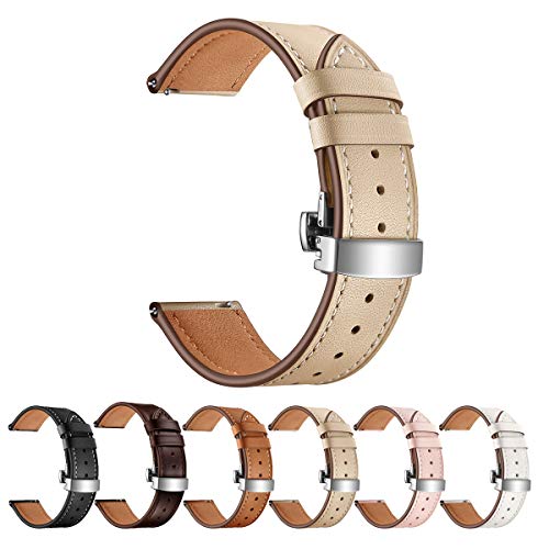 SEURE 時計バンドはSamsung Gear SPORT Galaxy Watch Active と互換性があり バタフライバックル本革時計バンド 20mm クイックリリース時計バンド 42mm スマートウォッチ交換用ストラップ