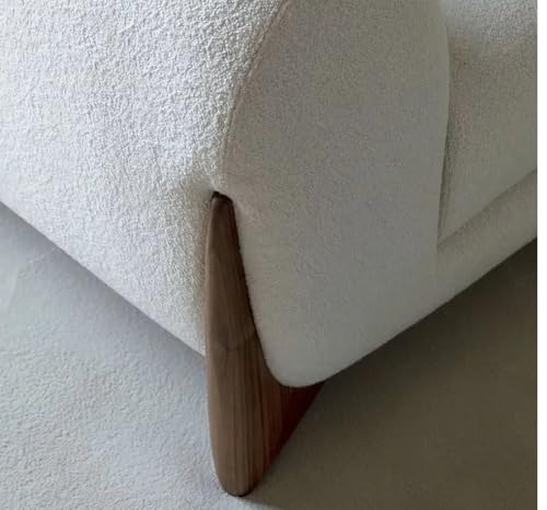 Image of Upholstered 3 Seater Sofa Three Seater Sofa with Wooden Legs for Living Room Hotels & Offices (Boucle Teddy Fabric Beige)