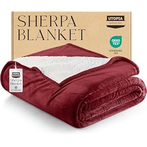 Utopia Bedding Sherpa Blanket Queen Size (Red, 90×90 Inches) – Soft Lightweight Plush Fleece Reversible Blanket for Bed, Sofa, Couch, Camping and Travel