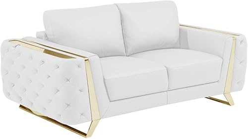 Miniatura 3 de Blackjack Furniture Reggio Collection - Sala de estar de cuero italiano de grano completo con marco de madera brasileña y patas de acero inoxidable,