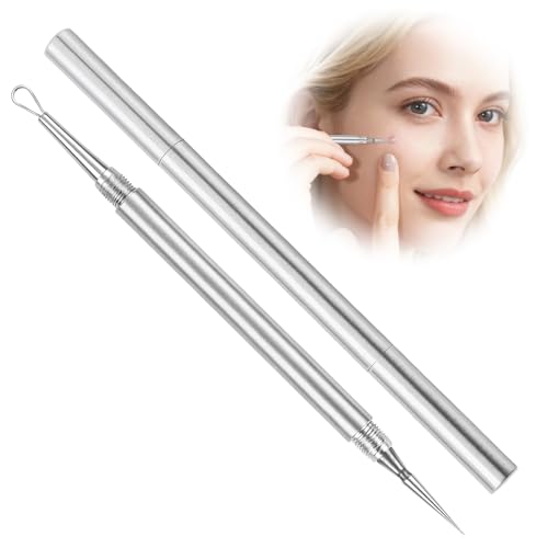 Wcawnlt Extractores de Puntos Negros, Pinza Facial de Acero Inoxidable Doble Punta con Tapón Giratorio, Limpiador de Espinillas y Puntos Negros Portátil para Cara y Nariz