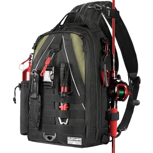 Ghosthorn Fishing Backpack Tackle Sling Bag with Rod Holder