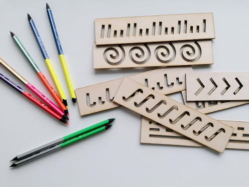 Image of American Elm Montessori Wood Stencil Set Pre-Writing Boards for Kids Educational Stencil Set for Pre-Writing & Tracing Montessori Activity