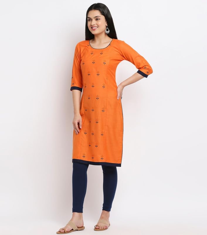 True Shape Maternity Kurti for Women | Embroidered Feeding A-line Kurta with Dual Nursing Zippers in Polyester for Pre & Post Pregnancy(TSE-141-XL, Orange) 2