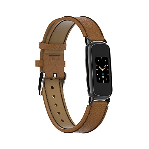 TryBest Leather Band Compatible with Fitbit Luxe,Women Men Fashion Leather Slim Sport Bracelet Comfortable Replacement Band Adjustable 5.5-8.1 inch - Brown