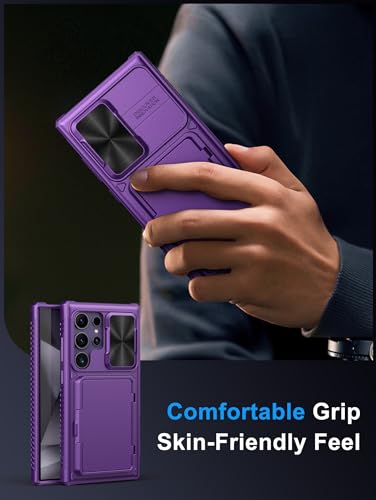Image of New Upgrated Vihibii for Samsung Galaxy S24 Ultra Case with Card Holder (4 Cards) & Slide Camera Cover & Kickstand, Shockproof Rugged & TPU Soft Edge Wallet Case for Galaxy S24 Ultra (Dark Purple)