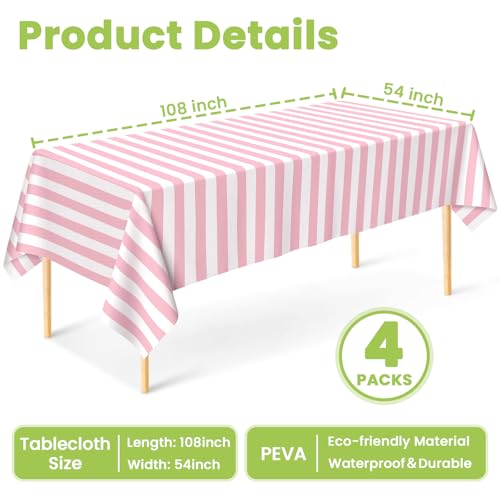 Image of Mulbozy Pink and White Striped Tablecloth 4 Pack,54 x 108 Inch