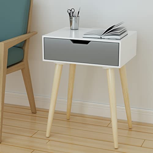 Image of Brown Art SHOPPEE Grey & White Wooden End Table with Drawer, Bedside Table