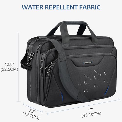 Image of KROSER Laptop Bag Premium Laptop Briefcase Fits Up to 17.3 Inch Laptop Expandable Water-Repellent Shoulder Messenger Bag Computer Bag for Travel /Business /Men /Women-Black /Blue