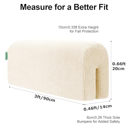 Image of AEOCOO Bed Bumpers for Toddlers, Size 3 Ft, Toddler Bed Rail Bumper Protector for Loft Beds & Bunk Beds, Bed Rail Height Extender Bed Guardrail, Anti-Bump | Fall Prevention, Beige