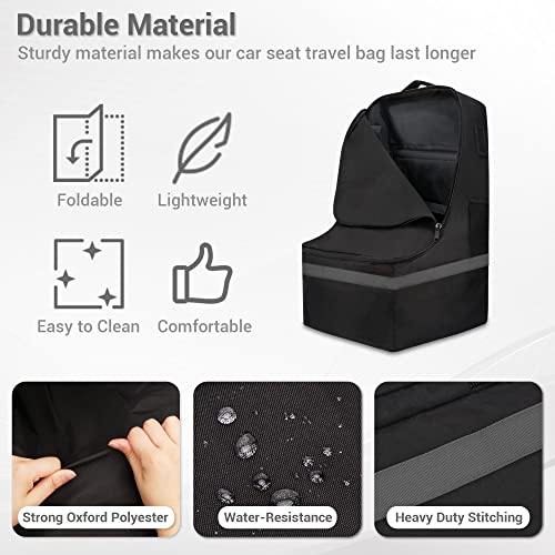 Image of Car Seat Travel Bag - Padded, Comfortable, Durable, Roomy Gate Check Carseat Cover Backpack Fits 3-in-1，Convertible, Booster & Infant Car Seats for Airplane, Airport, Gray