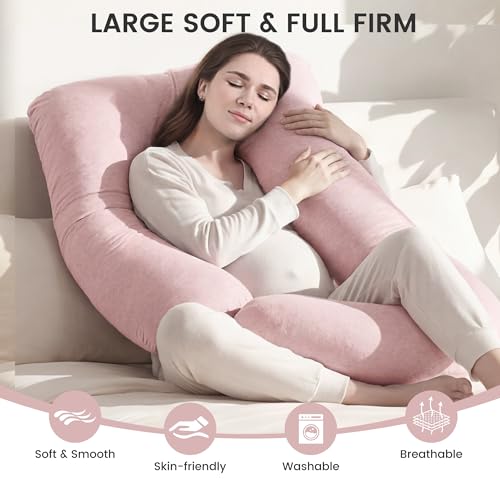 Image of Jcickt Pregnancy Pillow for Sleeping,59 inch Maternity Pillow with Removable Washable Cover,J-Shaped Cooling Full Body Pregnant Pillow -Support for Backs,Legs, Belly, HIPS, Improve Sleep-Pink