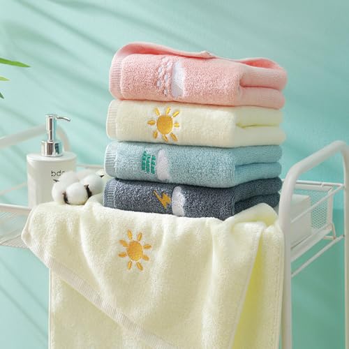 RUIBOLU Hand Towels for Bathroom Set 4 Piece, 100percent Cotton Bath Towel , Face Soft Highly Absorbent Adults and Children Kitchen, 14x29 Inch (Pink White Blue Gray) by RUIBOLU - Used condition - Image 2