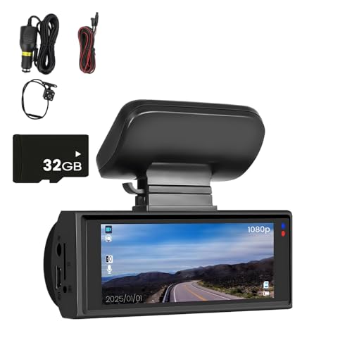 Saker Front & Rear Dashcam 1080P:Upgraded 2025 Dual Channel Car Camera with 150° Wide Dashcam
