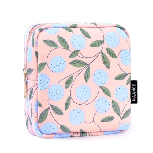 MAANGE Small Makeup Bag, Portable Cosmetic Bag, Mini Makeup Bag with Slip-in Pockets, Cute Make Up Bag, Pouches for Purse Women (Pink Plants)