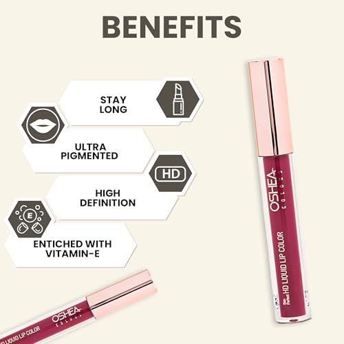 Image of Oshea Colors Long Lasting High Definition Liquid Lipstick | Smudgeproof & Ultra Pigmented Lip Color | Enriched with Vitamin E - (Wine & Dine 06) 2.6ml