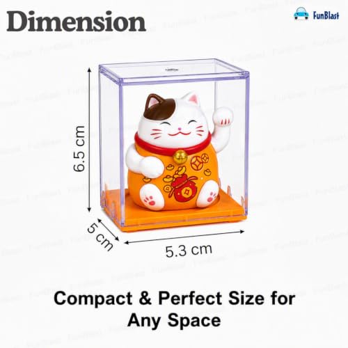 Image of FunBlast Maneki Neko Lucky Cat, Waving Arm Solar Powered Good Luck Wealth Welcoming Display Car Decor Paw Up with Arm, Decor Item for Home, Office and Car (Orange)