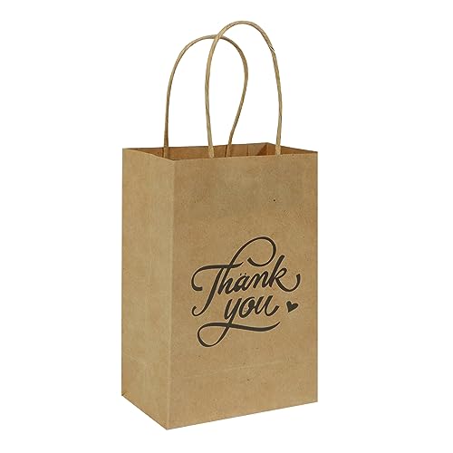 Image of bagmad 100pack 5.25x3.25x8 inch Brown Small Paper Bags with Handles Bulk, Gift Paper Bags, Kraft Birthday Party Favors Grocery Retail Shopping Bags, Craft Bags Takeouts Business (Thank You-Brown)
