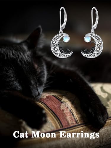 Midari Moonstone Earrings 925 Sterling SilverTree of Life Earrings/Owl Earrings/Bat Earring/Black Cat Earring Moonstone Earrings Birthday Moonstone Jewelry Gift for Women4