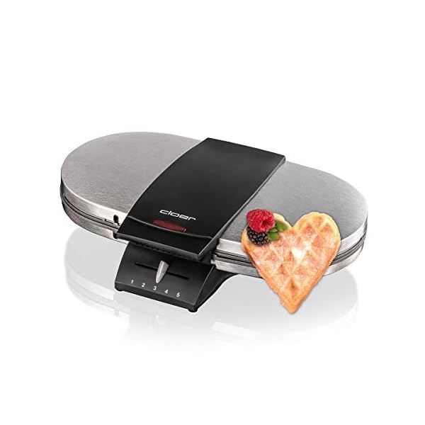 Cloer 1329 Doppelwaffeleisen für zwei Herzwaffeln, 1700 W, Waffelgröße je 15,5 cm, optische Fertigmeldung, mattiertes Edelstahlgehäuse