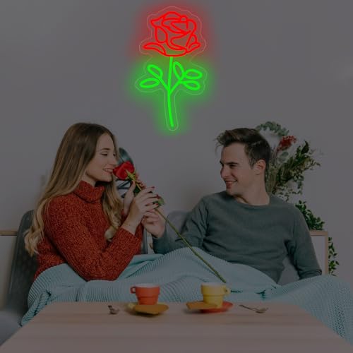 Image of Red Rose Flowers LED Neon Lighted Sign Acrylic Back Panel Logo Neon Sign USB Dimmer Switch For Home Living Room Flowers Store Party Wedding Wall Art Decor Night Lamps Singboards LED Signs, 15.7 inchx9.1 inch