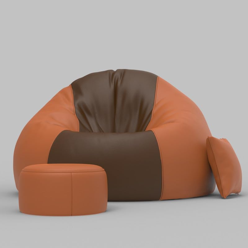 Image of Biggie Bean Bag with Beans Filled 6XL Bean Bag Sofa with Free Cushion Footrest - Official : ColorFlex Lounge Combo (Matching Color : Regular, Brown Tan)