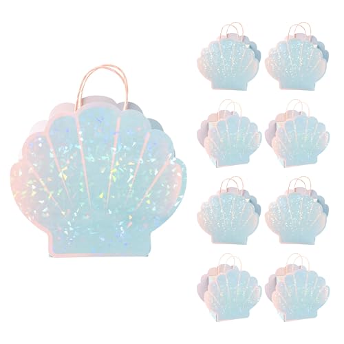 Cheerland Mermaid Party Favor Bag Seashell Gift Bags for Shell Mermaid Birthday Decorations and Under the Sea Aquatic Nautical Theme Party Summer Ocean Beach Picnic Goodie Treat Supplies Pack of 8