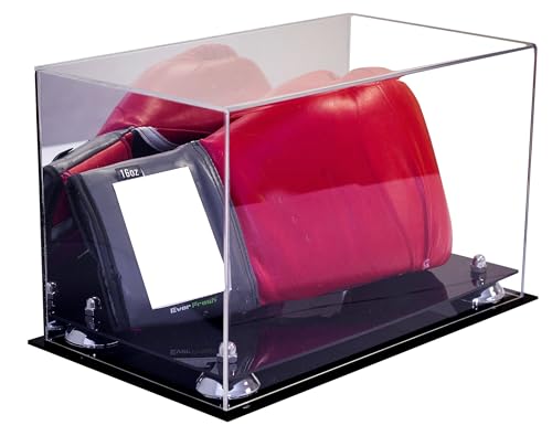 Better Display Cases Acrylic Single or Double Boxing Glove Display Case with Silver Risers and Mirror (A011-SR)