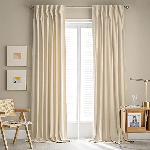 MUMFAS Warm Beige Velvet Curtains 120 Inches Long - Super Soft High Ceiling Tall Privacy Light Blocking Curtain Panels for Living Room/Church, 2 Panels, W52 x L120, Rod Pocket, Back Tab