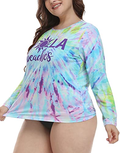Hde Plus Size Rash Guard For Women Upf 50 Quick Dry Long Sleeve Swim Top Tie Dye - 3X #TOP5