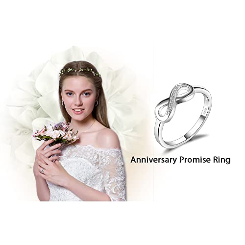 Image of JewelryPalace 14k White Yellow Rose Gold Plated 925 Sterling Silver Rings for Women, Cubic Zirconia Promise Rings for Her, Stackable Wedding Bands Rings for Women Infinity Forever Love Knot Ring