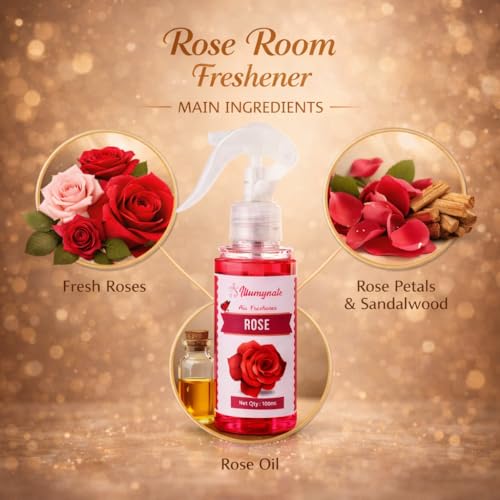 Image of Long Lasting Rose Room Freshener for Home | Floral Air Freshener Spray for Bedroom, Bathroom & Living Room | Home Fragrance Spray 100ml (Rose - Premium floral fragrance for guests)