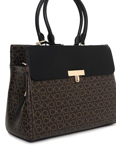 Calvin Klein Women's Becky Tote Bag – 2 in 1, Vegan Leather, Monogram, 3 Pockets, Brown/Khaki/Black, One Size - image 7