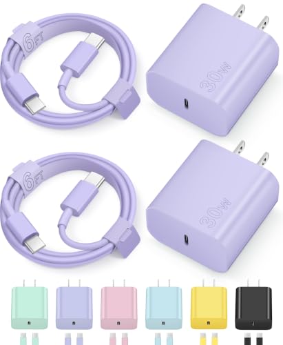Image of iPhone 17 16 15 Charger Fast Charging 30W USB C Chargers Block Type C Charger 2 Pack 6FT Cord for iPhone 17 /17 Plus /17 Pro Max /Air /16 /16 Plus /16 Pro Max /15 Pro Max /iPad Pro /Samsung(Purple)