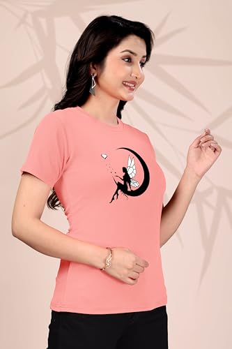 Image of Women Round Neck Printed Cotton Blend Regular Fit T-Shirt