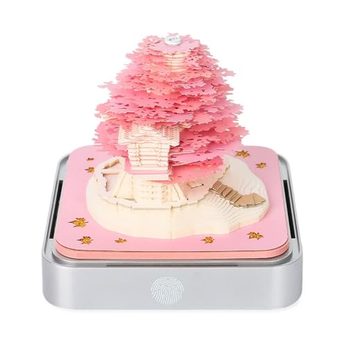 AOUTN 2025 3Dカレンダー ノート ライト付き 3D地球儀カレンダー 桜の木 キノコの家 クリスマスツリー クリスマスギフト 紙彫刻工芸品 (B,シルバーベース)