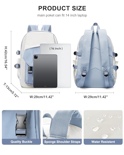 Image of coowoz School Bag Lightweight Casual Daypack College Laptop Backpack for Men Women Water Resistant Travel Rucksack for Sports High School Middle Bookbag for girls(Blue white)