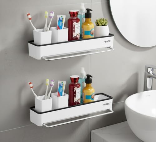 Force Unbreakable ABS Plastic Bathroom Shelf with Stainless Steel...