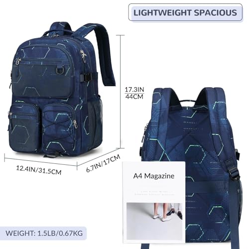 Image of Lohol Multi-Pocket Backpack for School College Travel, Heavy Duty Big Bookbag with 15.6 inch Laptop Compartment (Navy Geometry
