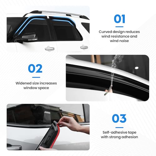 Image of Explorer Rain Guard - Window Visors for Ford Explorer 2011-2019, Tape-On Side Window Rain Guards for Explorer, 4PCS, Black, Car Accessories
