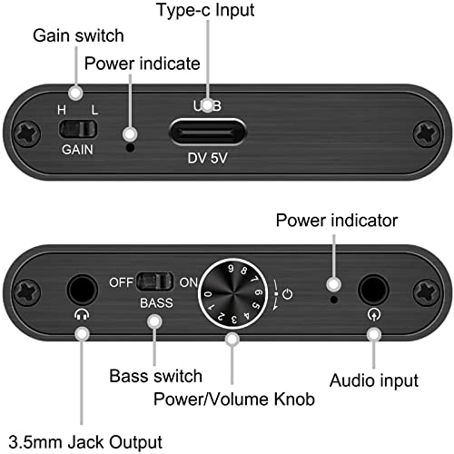 RuiPuo HiFi Headphone Amplifier 16-600? HIGI Impedance Headphone Amp USB-C Support 3.5mm AUX and Type-C Input which can be Used with Either MAC, Mobile Phone, PS4, PS5, Laptop or Desktop System