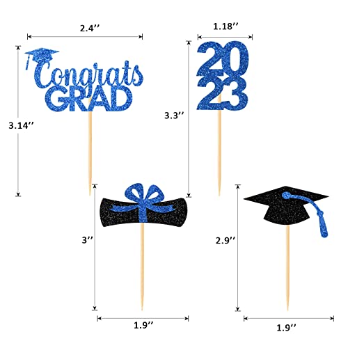 Donoter 48 Pieces Graduation Cupcake Toppers Blue Glitter Class Of 2023 Diploma Congrats Grad Cupcake Picks For Graduation Party Cake Decorations #TOP2
