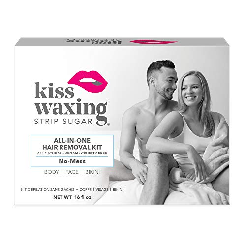 Alexandria Professional KiSS Waxing Strip Sugar All-In-One At-Home Mess-Free Hair Removal Kit. Natural Sugaring Paste for Sensitive Skin, Face, Brows, Legs and Bikini. Vegan. Gluten-Free. Women + Men