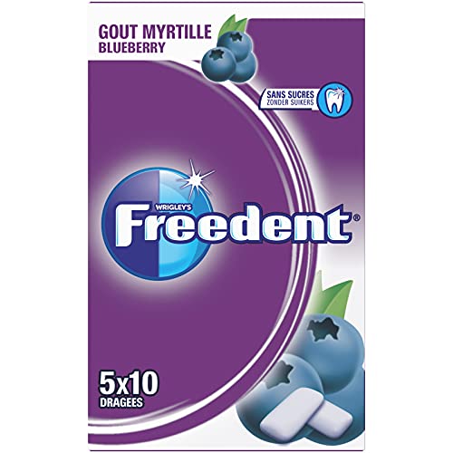 FREEDENT - Chewing-Gum - Goût Myrtille - Sans Sucres - 5 x 10 dragées - 70g (Lot de 3)