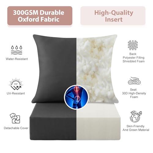 Image of Outdoor Deep Seat Cushion Set, 24x24 Inch Water-Resistant & Fade-Resistant Outdoor Chair Cushions, Patio Furniture Cushions with Removable Cover for Patio Chair, Sofa, Dark Grey (Set of 4)